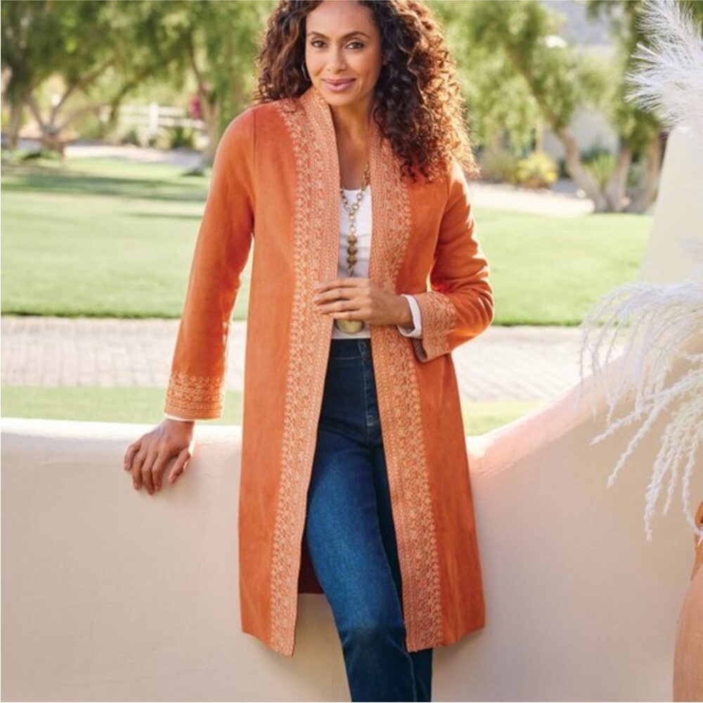 Soft Surroundings Leona Embroidered Open Long Jacket Duster Blazer 1X - Picture 2 of 7